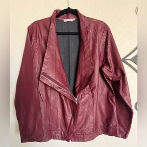 JUSTFAB Women's Burgundy Vegan Leather Moto Jacket - 2X